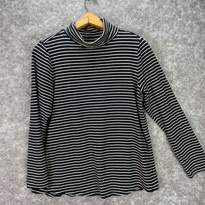 J.Jill Striped Turtleneck Shirt Womens Large Black White Long Sleeve Stretch
